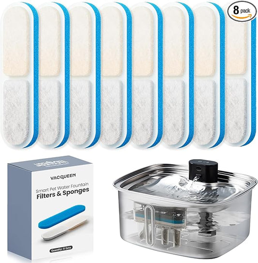 10L Pet Water Fountain Filters, Stainless Steel Dog Cat Dispenser with Wi-Fi, 2.64 Gallon Automatic Filtered Water Bowl Using Filter, 8 Filters and Sponges