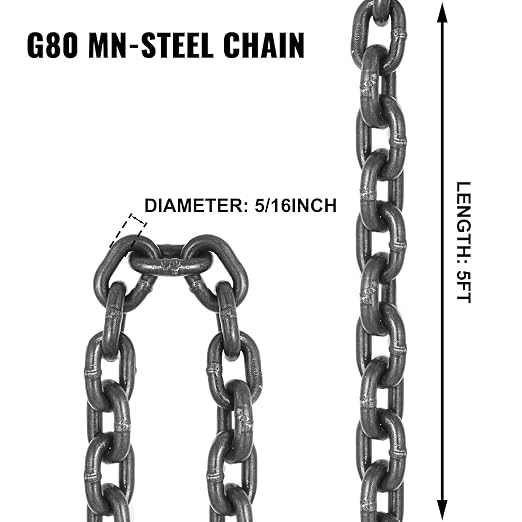 VEVOR Chain Sling 5/16 Inch X 5 Ft Chain Sling for Engine Hoist G80 Alloy Steel Lifting Sling Chains 3 Ton with 4 Leg Grab Hooks