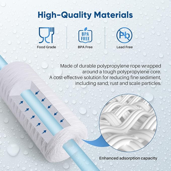 PUREPLUS 50 Micron 10 x 4.5 Whole House String Wound Sediment Filter for Well Water, Replacement Cartridge for 84637, WPX5BB97P, PC10, CW5-BBS, 355215-45, 4Pack