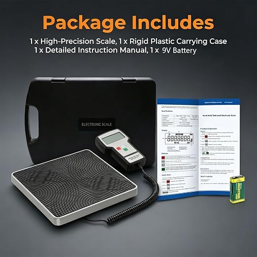220 Lbs High-Precision Refrigerant Scale with Carrying Case – Digital Scale for HVAC Freon Charging and Compatible with All Recovery Tanks