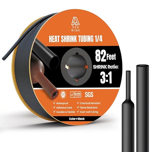 Heat Shrink Tubing 1/4" (6.4mm), 3:1 Ratio Shrink Tube Industrial and Marine Grade, Dual Wall Adhesive Lined Wire Shrink Wrap Tubing, 82 Feet Roll