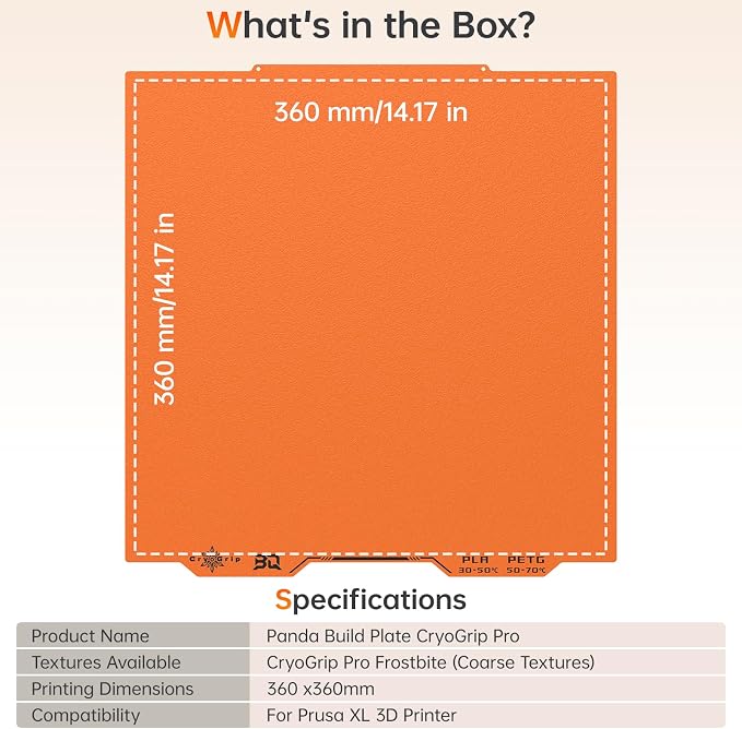 BIQU Cryogrip Pro Frostbite Matte Orange Cold Build Plate for Prusa XL 3D Printer 365x380.75MM Double-Sided Upgrade Room Temperature Print Removable Surface Platform