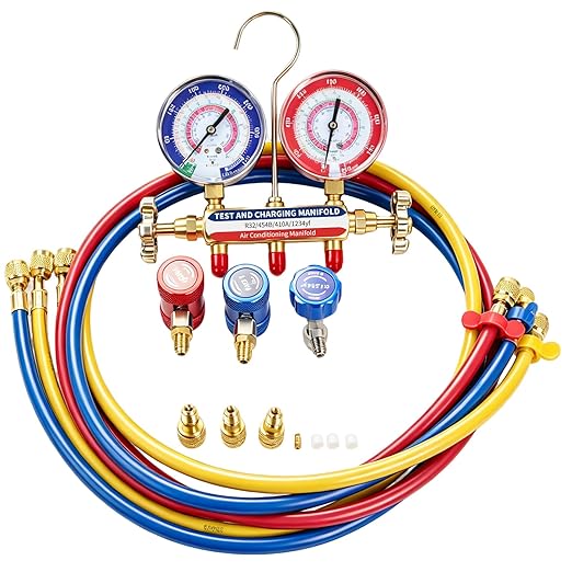 42036 Manifold Gauge Set, A2L Compatible, 3-1/8" (80mm) Anti Vibration Gauges, 60" Y/R/B Refrigerant Hoses, 1/4" Fittings, 2 Valve, for HVAC Test and Charging of R-32, R-454B, R-410A, R-1234yf