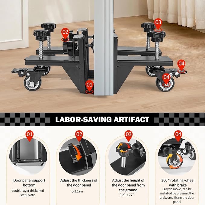 2 PCS Heavy Door Installation Dolly,Door Installation Tool，0-2.12in Door Installation Kit Hold up to 500 lbs，Door Lifter Tool with Rotating for Pre-Hung、Slab and Front Doors