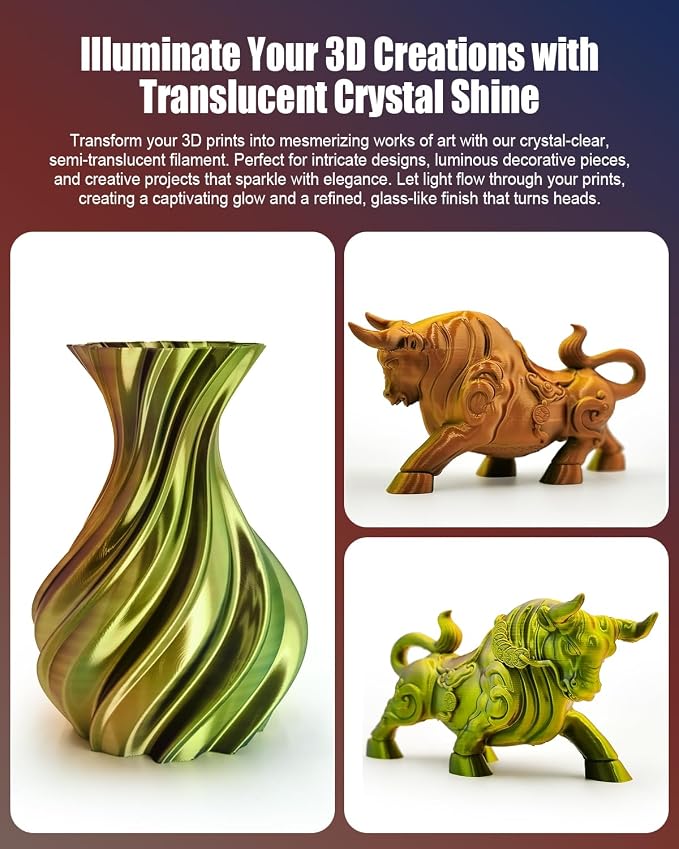 Silk Tri Color PLA 3D Printer Filament, 1.75mm 1KG (2.2lbs), High Gloss Shiny Finish, Smooth Surface, Easy Printing, Dimensional Accuracy ±0.02mm(Gold, Silver & Copper)