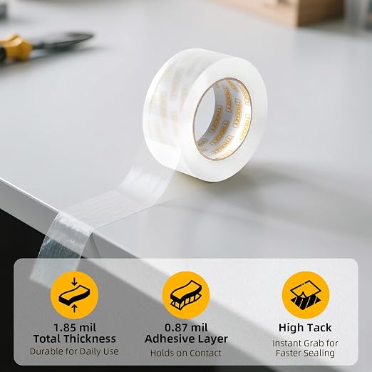 Clear Heavy Duty Packing Tape Refills for Packing Shipping Moving and Storage, 1.85 mil Thick, 1.88 in x 60 yd, 12 Rolls, Total 720 yd
