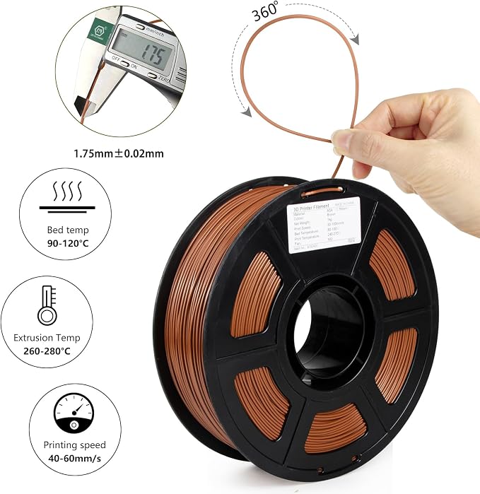 ASA Filament 1.75mm, UV/Heat Resistant/Weather Resistant ASA 3D Printer Filament, Perfect for Printing Outdoor Functional Parts, Brown Filament 1kg(2.2lbs) Spool