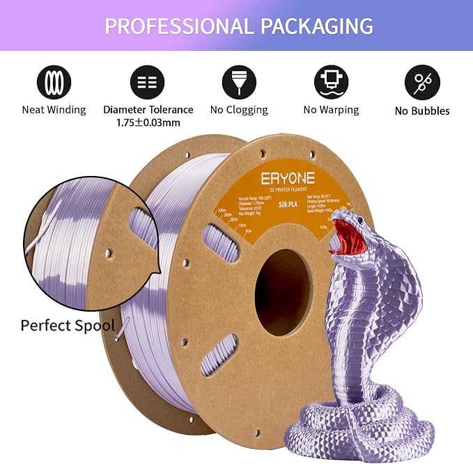 ERYONE Silk PLA Filament for 3D Printer 1.75mm +/- 0.03mm, Shiny Filament 1kg (2.1lbs)/Spool, Taro Purple