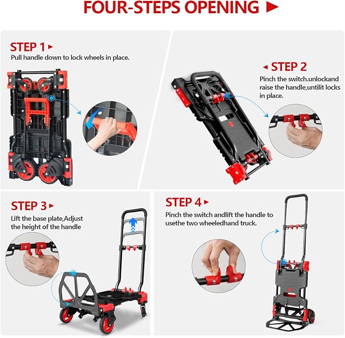 2-in-1 Hand Truck Dolly, 330LB Heavy Duty Carrying Portable Handtruck, Folding Hand Dolly with 4 Wheels&Retractable Handle for Moving, Luggage, Shopping, Office