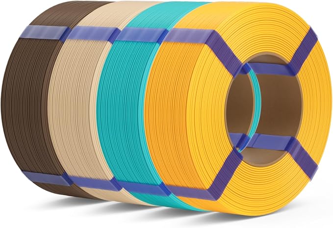 PLA Basic Refill Filament 1.75mm, No Spool 3D Printer Filament, Dimensional Accuracy +/- 0.02mm, Fits for Most FDM 3D Printers, 4KG Sunflower Yellow/Turquoise/Beige/Brown
