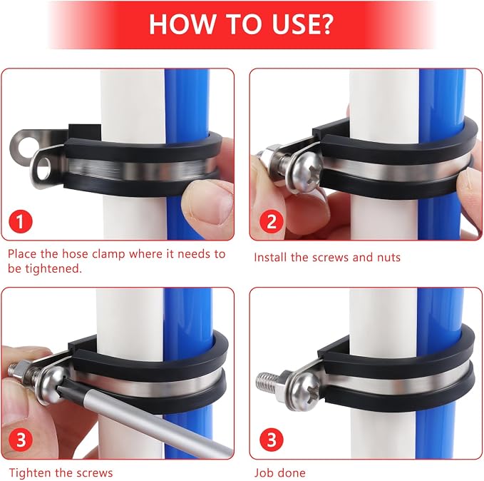 Newdeli 20Pcs Cable Clamps 1 Inch Stainless Steel Cable Clamp Rubber Cushioned Hose Clamp Insulated Tube clips Automotive Wire Pipe Clamps