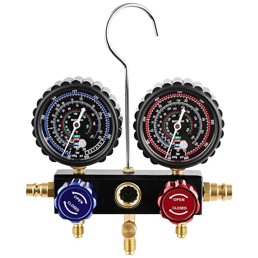 3-Way R454B AC Gauge Set, HVAC A2L Manifold Gauges for R454B/R32/R410A/R22 Refrigerant with A2L/R410a Adapters, 5FT Hoses
