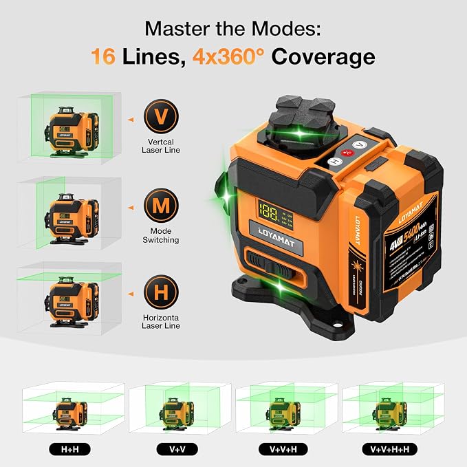 Laser Level, 4x360° Self Leveling Laser Level with Tripod, 16 Line Green Cross Line Laser Leveler Tool for Construction, Tiling, Woodworking