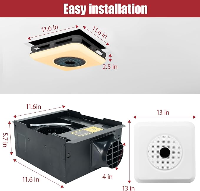 Bathroom Exhaust Fan with Bluetooth Speaker, Bathroom Fan Light, 230 CFM 1.0 Sone, Strong Wind Force & Very Quiet, Noise-cancelling Bluetooth speakers, 7 color dynamic lighting, Play Easy Install
