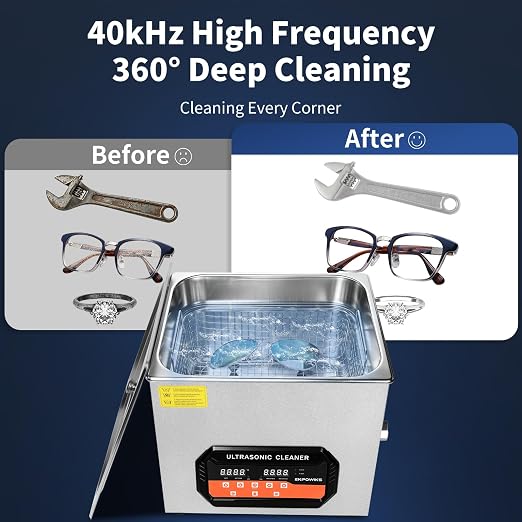 Ultrasonic Cleaner 15L 360W Digital Ultrasonic Cleaning Machine with Upgraded Degassing & Gentle Mode, 40kHz, with Heater & Timer for Tools, Jewelry, Watches, Glasses, Dentures, Small Parts