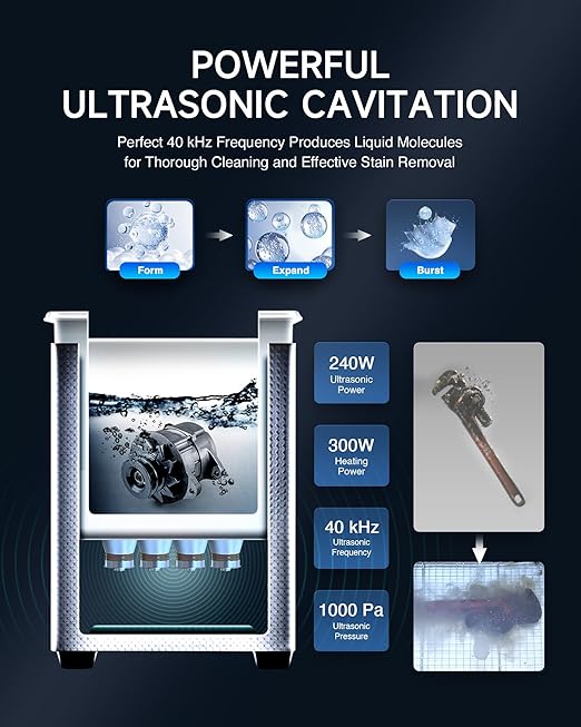 CREWORKS 10L Digital Ultrasonic Cleaner with Degas Gentle Modes, 2.6 gal. Ultrasonic Cleaning Machine, 240W Professional Ultrasound Cleaner with 300W Heater & 30 min Timer for Auto Machine Parts Tools