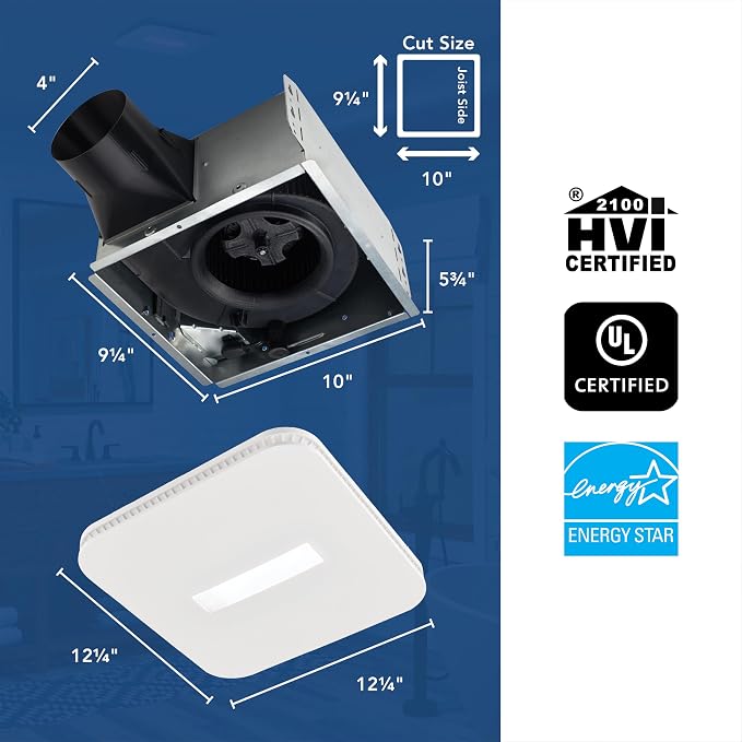Broan-NuTone AER80CCTK CleanCover Bath Fan, 80 CFM, 0.7 Sone, with Selectable CCT LED Light, Energy Star, White