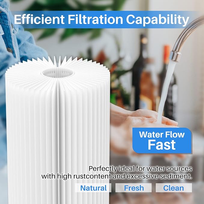 ICEPURE 5 Micron 10" x 4.5" Whole House Water Filter Compatible with GE FXHTC 2 Pack and 10" x 4.5" Whole House Pleated Water Filter Replacement 2Pack