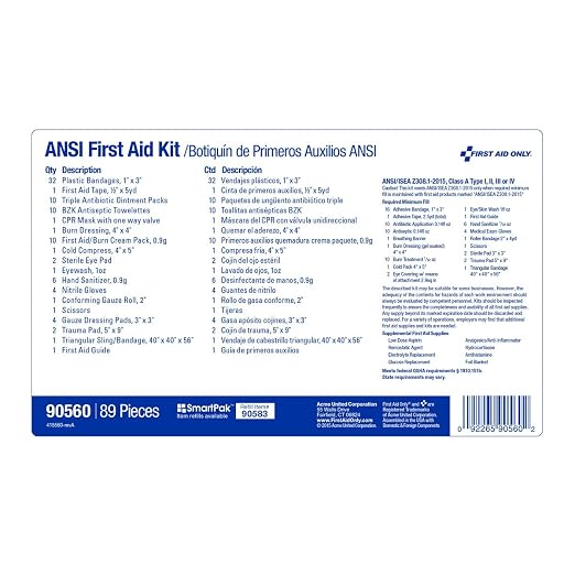 First Aid Only 90560 Bulk ANSI A 25-Person Emergency First Aid Kit for Office, Home, and Construction, 89 Pieces