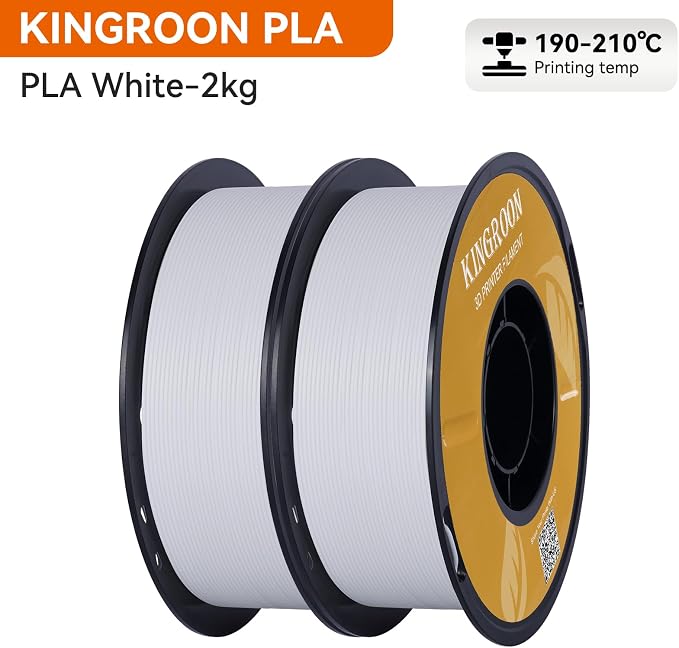 Kingroon PLA 3D Printer Filament, Dimensional Accuracy +/- 0.02 mm, 1 kg Spool(2.2lbs), 1.75mm,2KG White+White