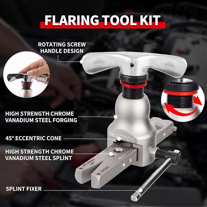 Flaring Tool Kit for 1/4-3/4 inch HVAC Copper Flare Tool with Metric and Imperial Clamps 45 Degree Eccentric Tube Flaring Gauge Flaring Tool Set for Copper Aluminum Pipe with Deburring Tool