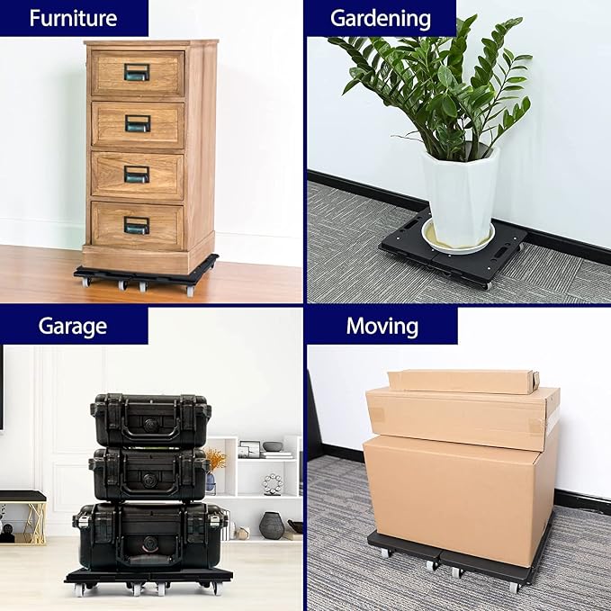 Furniture Dolly, 4 Pack Furniture Movers with Wheels, 500 Lbs Capacity, Moving Dolly Heavy Duty, Connectable Dollies with Wheels, Black