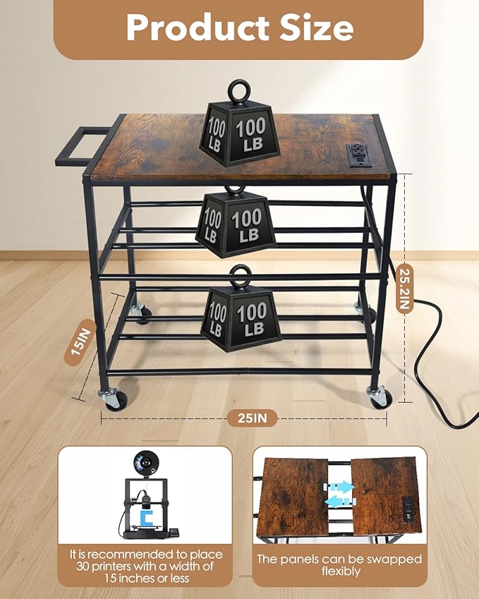 3D Printer Stand with Filaments Storage-Small 3D Printer Table for Consumables Storage,Heavy Duty 3D Printer Cart Desk Suitable for Workshops, Studios and Offices