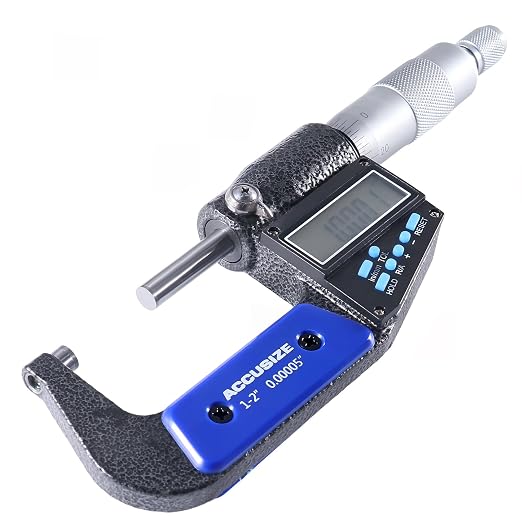 Accusize Industrial Tools 1-2''/25-50 mm by 0.00005''/0.001 mm 7-Key Electronic Digital Micrometer, Water Proof, Ac21-2022 | IP54 Rated, 0.00005"/0.001 mm Resolution, 7-Key, ±0.002" Accuracy