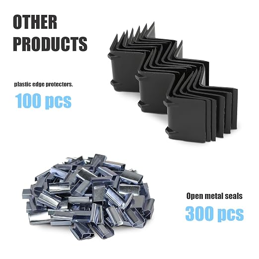Heavy Duty Banding Strapping kit Contain 1/2" x3600' Polypropylene Packaging Straps & 300 Metal Seals 100 Plastic Edge Protectors Tensioner with Cutter Sealer Tool Glove