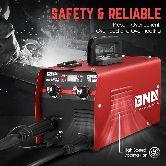 DNA Motoring 125A/110V Flux Core MIG Welder, Gasless MIG/Lift TIG/Stick Welder, 3 in 1 Portable Welding Machine, IGBT Inverter Welder for Home DIY, Garage, w/LED Digital Display, Red, TOOLS-00378