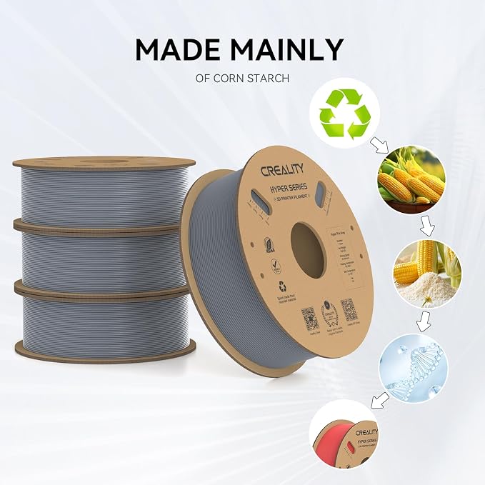 Creality Hyper PLA Filament 1.75mm, 30-600mm/s High Speed 3D Printer Filament, Dimensional Accuracy +/-0.02mm, Fit Most FDM 3D Printers, 4 Pack 1kg Spool(2.2lbs), Grey