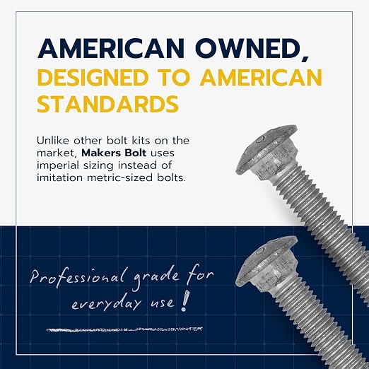3/8" x 3" (50 Pack) Galvanized Carriage Bolt Kit, Grade 307A, Hot Dip Galvanized for Exterior Use by Makers Bolt