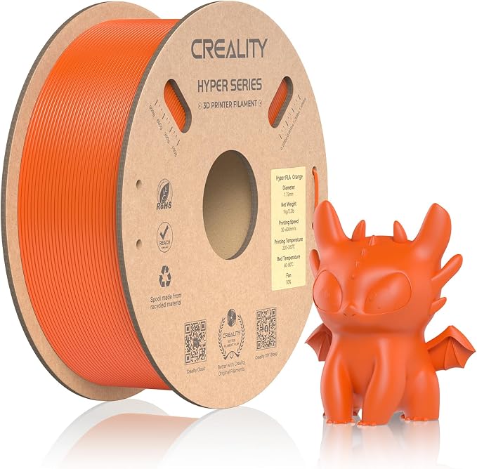 Official CREALITY Hyper PLA Filament 1.75mm, High Speed PLA 30-600mm/s Rapid 3D Printer Filament, Dimensional Accuracy +/-0.02mm, Stronger Toughness, Fit Most FDM 3D Printers，1KG(2.2lbs) Spool Orange