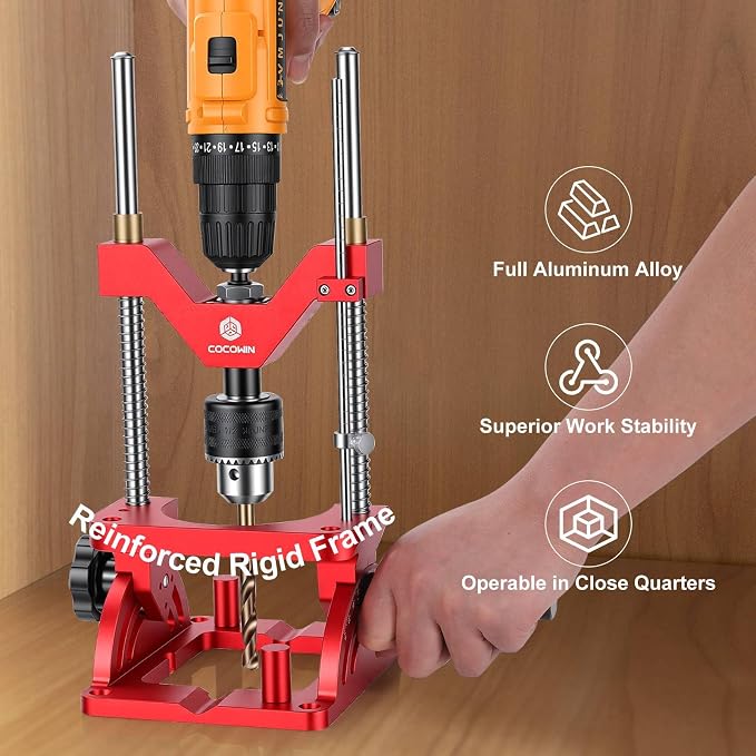 Portable Drill Guide for Drilling Precision Angled or Straight Holes, 0° to 60° Angle Drill Jig Attachment, Drill Press Adapter for Hand Drill, Portable Drill Press with 1/2" Chuck