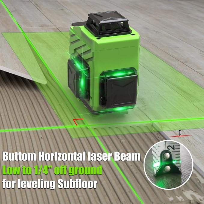 16 Line laser level 360 Self Leveling, 4x360 Cross Line 4D Green Beam Lazer Leveler Ideal for Floor, Wall & Ceiling Construction, Picture Hanging & Multi Surface Alignment