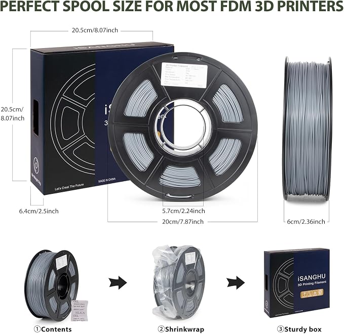 ASA Filament 1.75mm, UV/Heat Resistant/Weather Resistant ASA 3D Printer Filament, Perfect for Printing Outdoor Functional Parts, Gray Filament 1kg(2.2lbs) Spool