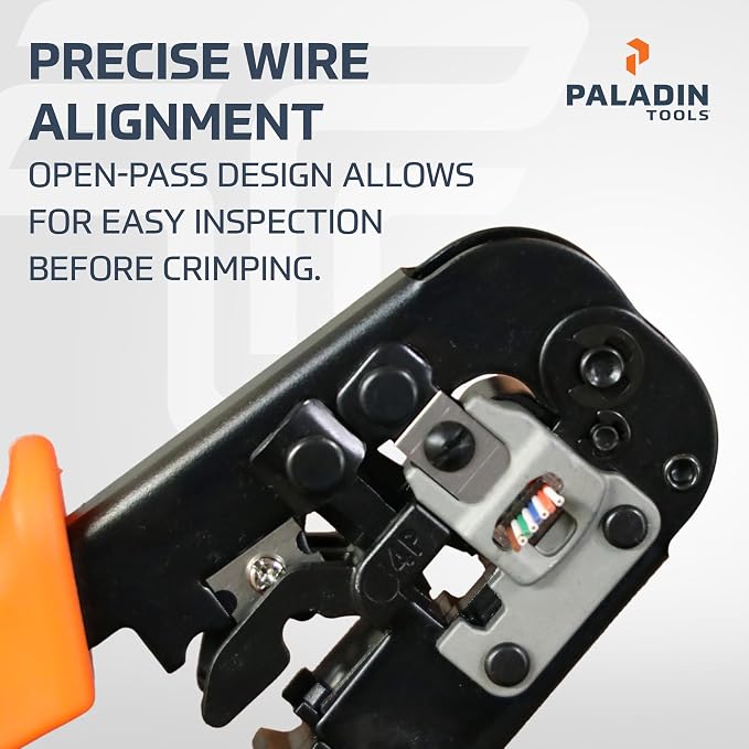 Paladin Tools PA1562 All-in-One Wire Crimper Tool – RJ45, RJ11, RJ22 - Pass-Through & Snagless Crimp Tool - Cut, Strip, Crimp