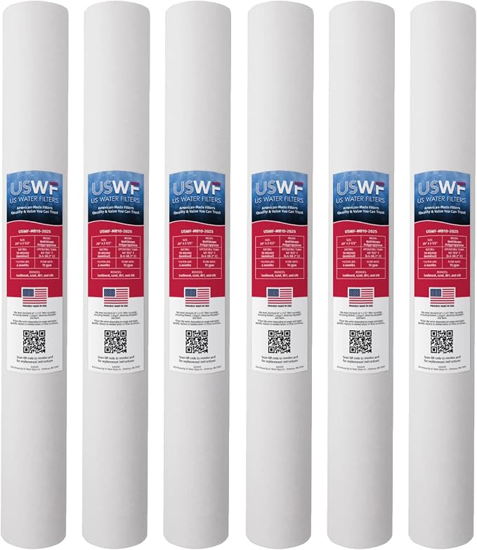 10 Micron 20 Inch x 2.5 Inch | 6-Pack Melt Blown Polypropylene Whole House Sediment Replacement Cartridge | Compatible with Pentek PD-10-20, Hydronix SDC-25-2010 | Made in the USA, US Water Filters