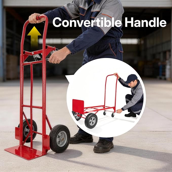 NORTHSKY 2-in-1 Convertible Hand Truck & Dolly, 990 lbs Capacity Heavy-Duty Folding Platform Truck, Steel Frame, 10" Solid Rubber Wheels, Utility Platform Cart w/Beveled Nose Plate for Easy Transport