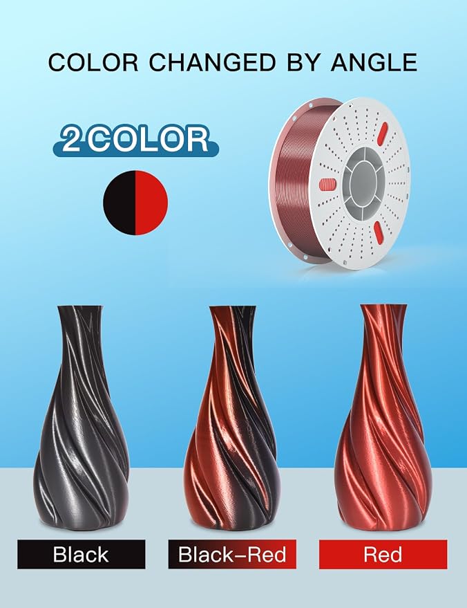 PINBALL Silk PLA 3D Printer Filament 1.75mm, Shiny Silk Dual Color 3D Printing Filament, PLA Filament Dimensional Accuracy +/- 0.02mm, 1 KG Silk Dual Color Black-Red