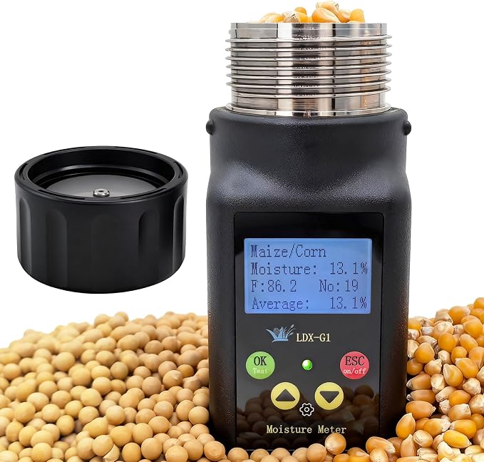 Grain Moisture Tester Agriculture Portable Meter – ±0.5% Accuracy with ATC, Backlit Display & Data Storage, 25 Grains: Corn, Soybean & Paddy Rice, Farmers, Processors & Traders, 10-Language Support