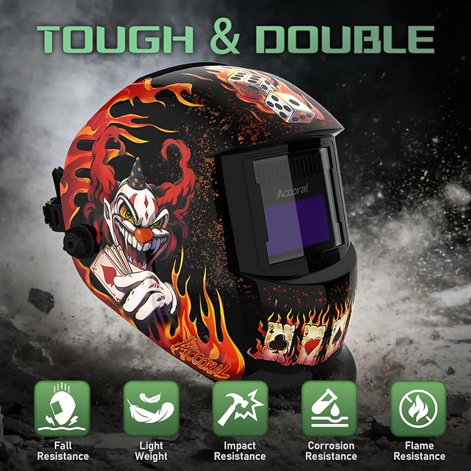 1/1/1/1 Large Viewing Auto Darkening Welding Helmet True Color Solar Powered Weld Hood Wide Shade 4/9-13 for TIG MIG Arc
