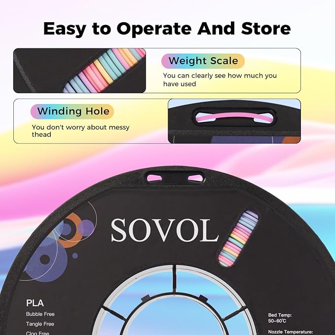 Sovol 3D Printer Matte Multicolored Fast Change Gradient Rainbow PLA 1kg (2.2 lbs) Spool 3D Printing Materials, Dimensional Accuracy +/- 0.03 mm, 1.75 mm, Matte Guava