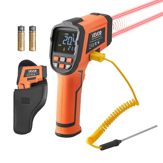 VEVOR Infrared Thermometer, -22℉ to 2912℉ Dual-Mode IR Thermometer Gun with K-Type Thermocouple, Dual Laser Heat Temperature Gun Non-Contact for Metal Smelting/Engine/Industry/Cooking (Not for Human)