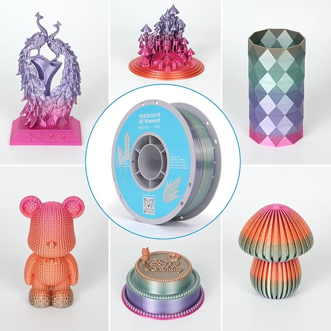 Silk Rainbow PLA 3D Printer Filament Bulk,10Rolls,1KG Spool(2.2lbs) 1.75mm, Multicolor Gradient Filament for Most FDM 3D Printers,7 Rolls Silk Rainbow + 3 Rolls Matte Rainbow PLA.