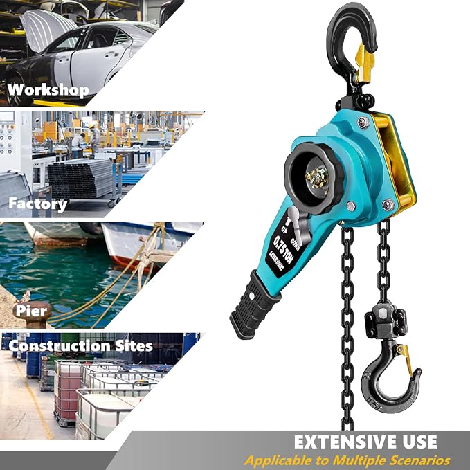 Manual Lever Chain Hoist 3/4 Ton 1650 lbs Lever Hoist 5 ft Ratchet Chain Puller Hoist|2 Heavy Duty Hooks G80 Chain|Industrial Grade Steel Construction (5FT, BLUE)