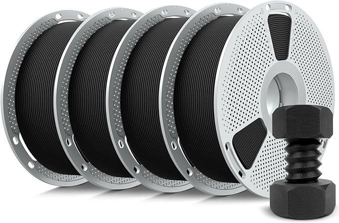 SUNLU 4KG PA6-CF 3D Filament 1.75mm, Heat Deflection Temperature up to 209°C, Made of 80% PA Nylon and 20% Carbon Fibers, Stiff & Strong & Heat Resistant, Frosted Texture, 1kg Spool, 4 Packs, Black