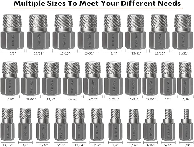 XEWEA 29PCS Screw Extractor Set Hex Head Multi-Spline Easy Out Bolt Extractor Set, Chrome Molybdenum Alloy Steel Rounded Bolt Remover