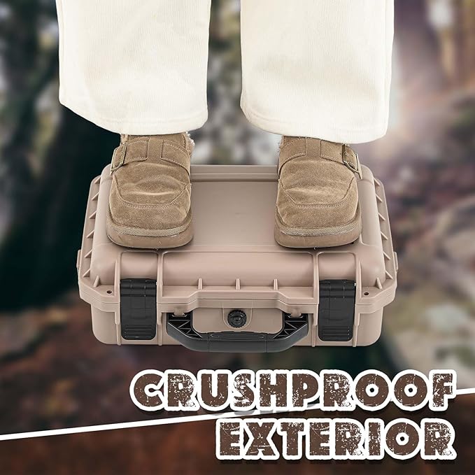Relaxweex 1 Pcs Waterproof Hard Case with DIY Customizable Foam Insert Portable Protective Case with Knife for Camera Drones Equipments Tools Test Instruments(Tan,22.4 x 16.1 x 10.2 Inch)