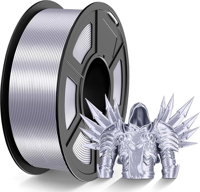 TECBEARS Silk Filament 1.75, Shiny Silk PLA Filament, 3D Printer Filament with Smooth Silky Surface, Dimensional Accuracy +/- 0.02mm, Fit Most FDM 3D Printers, Silk Silver 1KG